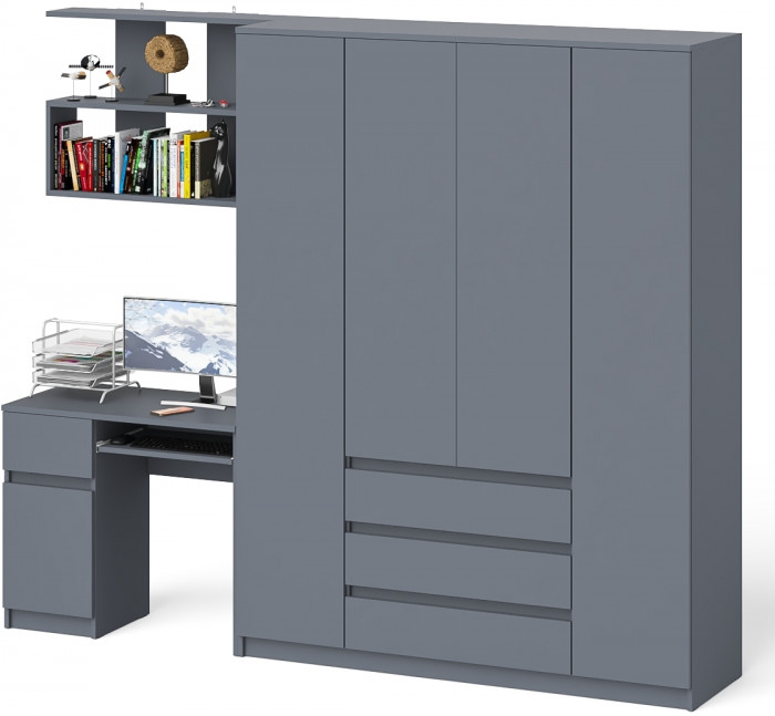 Мори Стол компьютерный МС-1 левый + Шкаф МШ1600.1 + Полка 900, цвет графит, ШхГхВ 250,4х50,4х209,6 см., НЕ универсальная сборка