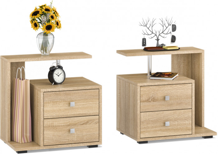 Камелия Кровать с ящиками 1200 + две тумбы, цвет дуб сонома, ШхГхВ 236х217х78,2 см., сп.м. 1200х2000 мм., без матраса, основание есть