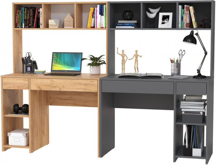 Стол компьютерный Комфорт 12.77F + Стол компьютерный Комфорт 12.77F, цвет дуб крафт золотой/тёмно-серый, ШхГхВ 200х49,8х147 см., универсальная сборка