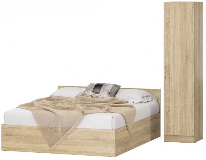 Кровать с ящиками 1600 + Пенал Стандарт, цвет дуб сонома, ШхГхВ 163,5х203,5х70 + 45х52х200 см., сп.м. 1600х2000 мм., без матраса, основание есть
