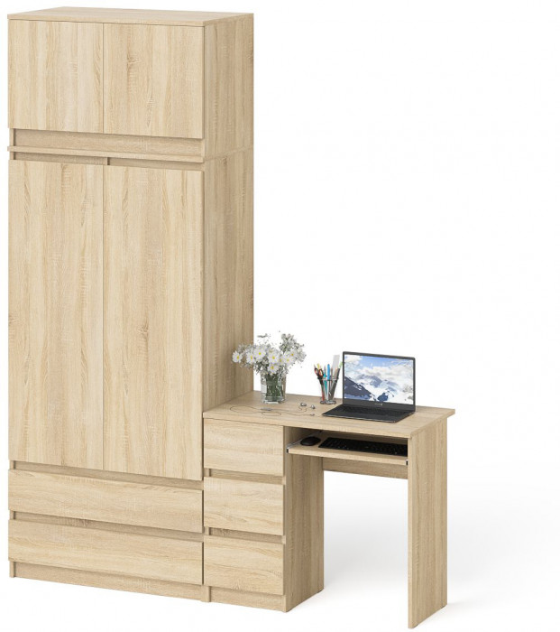 Мори компьютерный стол МС-6 левый + Шкаф МШ900.1 + Антресоль МА900.1, дуб сонома