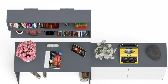 Мори письменный стол МСП1200.1 + Комод МК1200.6 + Полка 1200, графит/белый