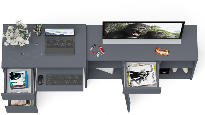 Мори Стол компьютерный МС-6 левый + Тумба МТВ1204.1, цвет графит, ШхГхВ 210,4х50х76,6 см., выдвижные ящики слева, НЕ универсальная сборка