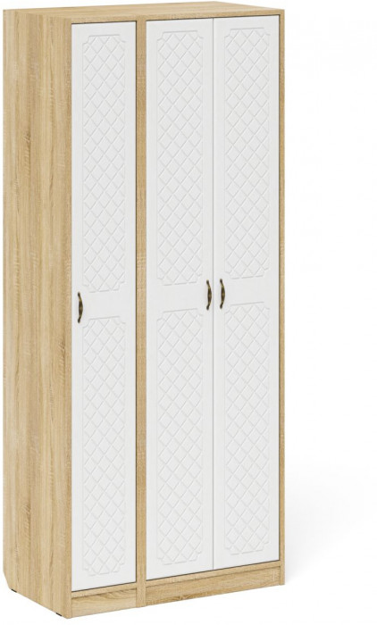 Прихожая П-6-500 Шкаф + Пенал, дуб сонома/фасады МДФ белое дерево фрезеровка ромб