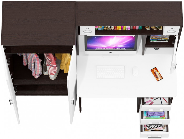 компьютерный стол С-МД-СК9+Шкаф С-МД-СК9Ш, венге/белый шагрень