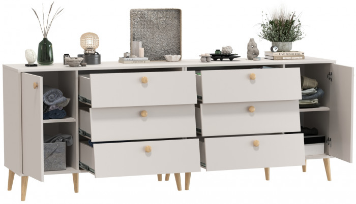 Афина Спальня Комод с дверкой и тремя ящиками х 2, кашемир серый