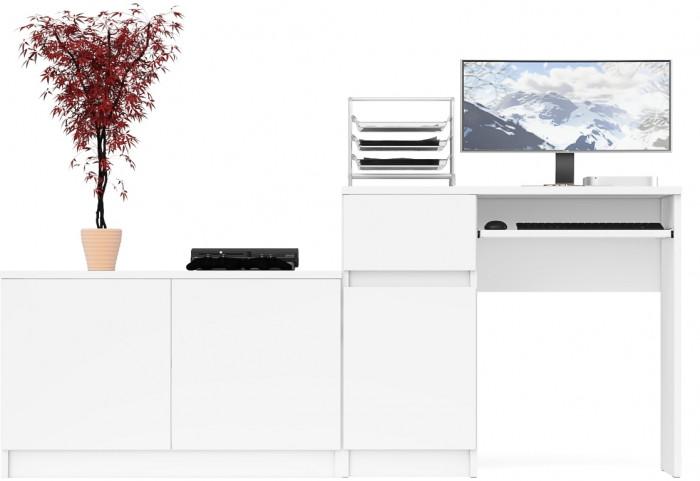 Мори компьютерный стол МС-1 левый + Тумба МА900.1, белый