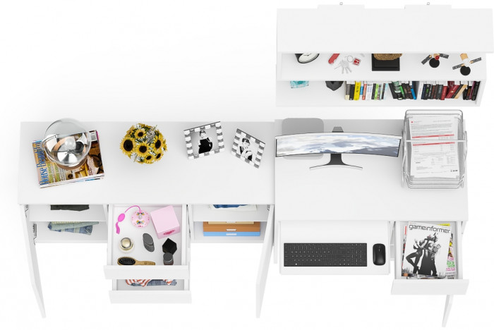 Мори компьютерный стол МС-1 правый + Комод МК1200.3 + Полка 900, белый