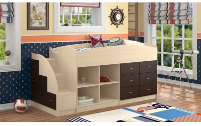 Кровать-чердак Дюймовочка-4.1, Дуб молочный / Венге