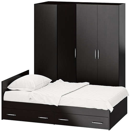 Спальня Стандарт 2-1200Я, цвет венге, ШхГхВ 123,5х203,5х70 + 171,2х81,2х200 см., сп.м. 1200х2000 мм., без матраса, основание есть