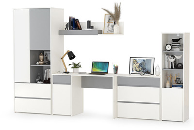 Торонто Компоновка № 01, цвет белый шагрень/стальной серый, ШхГхВ 320х53,1х195,7 см., универсальная сборка