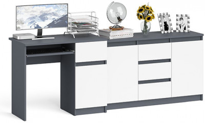 Мори компьютерный стол МС-1 правый + Комод МК1200.3, графит/белый