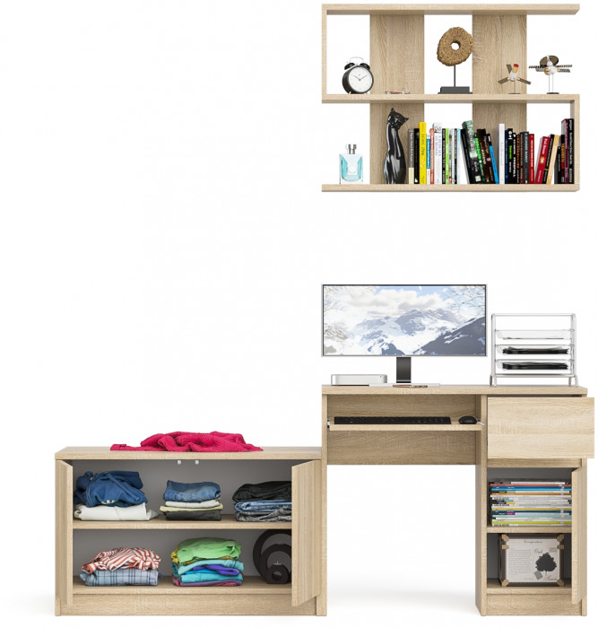 Мори компьютерный стол МС-1 правый + Тумба МА900.1 + Полка 900, дуб сонома