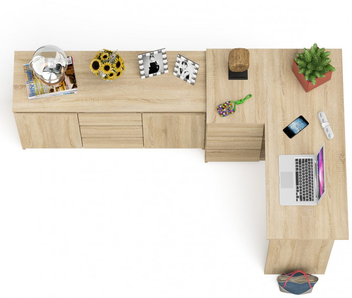 Мори компьютерный стол МС-16 левый + Комод МК1200.3, дуб сонома