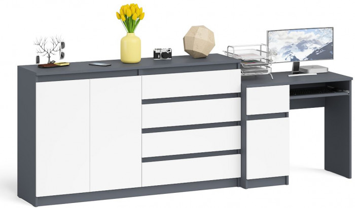Мори Стол компьютерный МС-1 левый + Комод МК1600.1, цвет графит/белый, ШхГхВ 250,4х50х94 см., выдвижной ящик слева, НЕ универсальная сборка