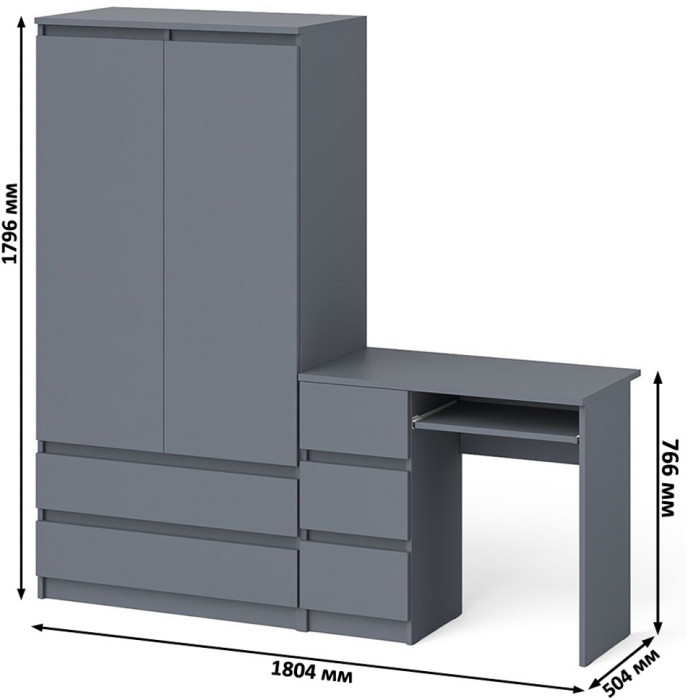 Мори компьютерный стол МС-6 левый + Шкаф МШ900.1, графит