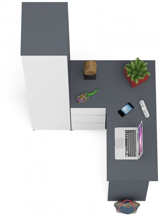 Мори Стол компьютерный МС-16 левый + Пенал МШ400.1, цвет графит/белый, ШхГхВ 164,8х84,9х209,6 см., выдвижные ящики слева, НЕ универсальная сборка