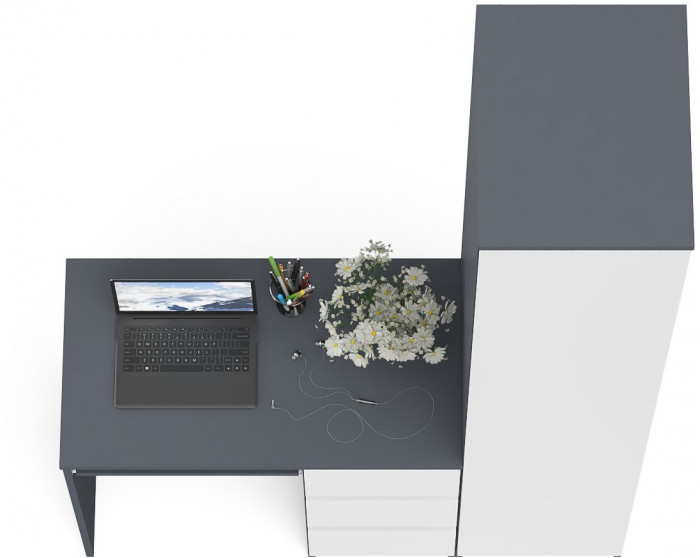 Мори Стол компьютерный МС-6 правый + Пенал МШ400.1, цвет графит/белый, ШхГхВ 130,4х50,4х209,6 см., выдвижные ящики справа, НЕ универсальная сборка