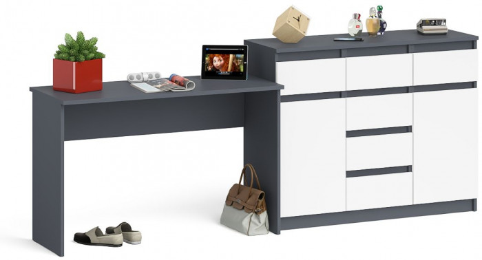 Мори Стол письменный МСП1200.1 + Комод МК1200.4, цвет графит/белый, ШхГхВ 240,8х50х94 см., универсальная сборка
