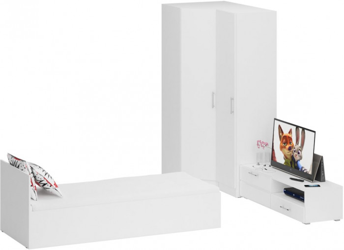 Спальня Стандарт 4-0800, белый/фасады ТВ тумбы МДФ белый глянец