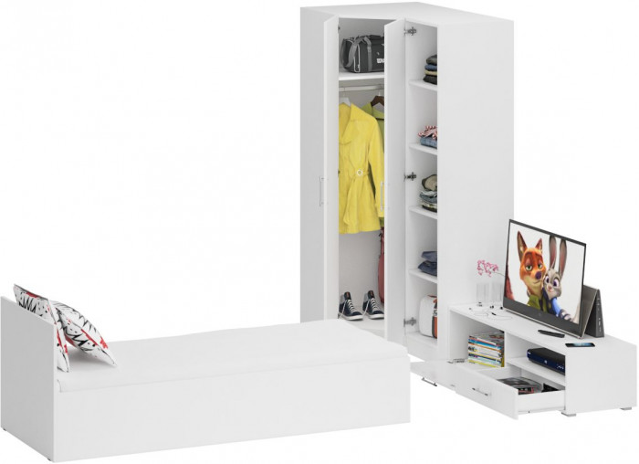 Спальня Стандарт 4-0800, белый/фасады ТВ тумбы МДФ белый глянец