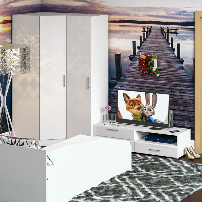 Спальня Стандарт 4-0800, белый/фасады ТВ тумбы МДФ белый глянец