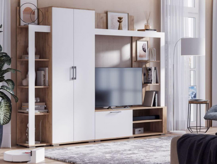 Гостиная Стендмебель Невада Софт Вайт/Дуб Крафт Золото