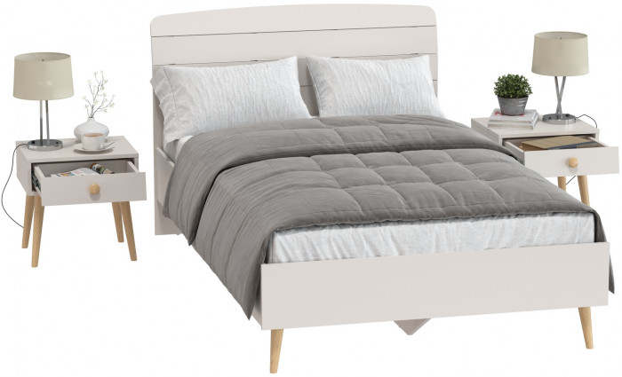 Афина Спальня Кровать 1200 + Две тумбы, кашемир серый