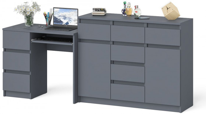 Мори компьютерный стол МС-6 левый + Комод МК1200.4, графит