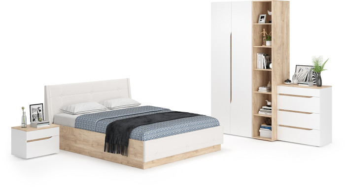 Муссон Спальня № 04, белый/дуб эндгрейн элегантный/искусственная кожа белая