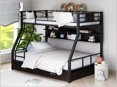 Двухъярусная кровать Гранада-1ПЯ, черная (Дуб Сонома, Черный)