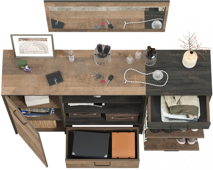 Трувор Прихожая 144, цвет дуб гранж песочный/интра, ШхГхВ 159х37х195 см., универсальная сборка