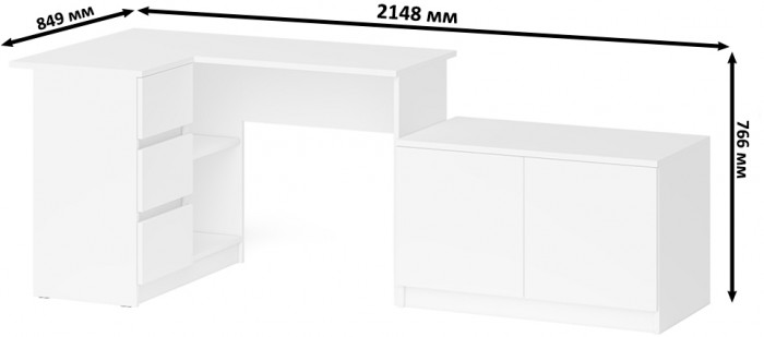 Мори компьютерный стол МС-16 левый + Тумба МА900.1, белый