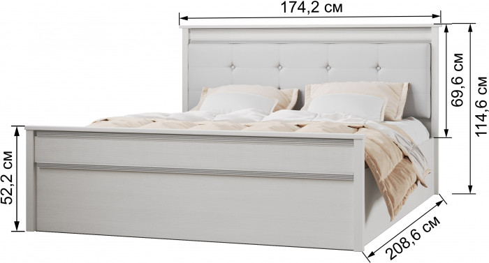 Ливорно Кровать ЛКР-1 (1,6) с настилом ДСП 2С, Ясень анкор светлый