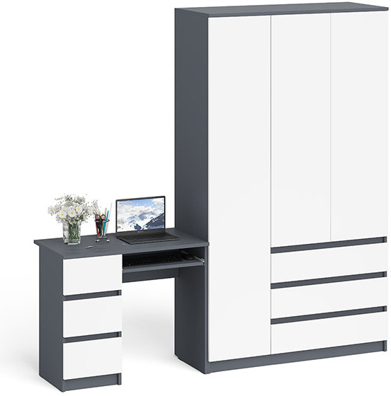 Мори компьютерный стол МС-6 левый + Шкаф МШ1200.1, графит/белый