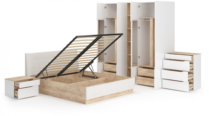 Муссон Спальня № 05, белый/дуб эндгрейн элегантный/искусственная кожа белая