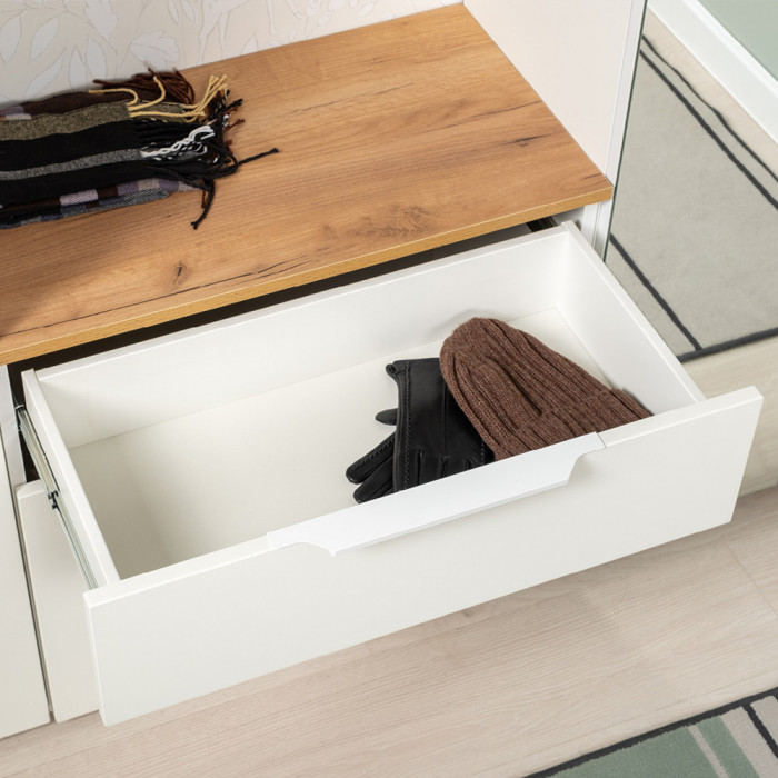 Октава Прихожая 20, белый шагрень/дуб крафт золотой/фасады МДФ белый шагрень