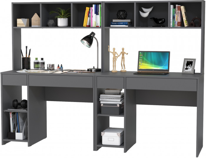 Стол компьютерный Комфорт 12.77F + Стол компьютерный Комфорт 12.77F, цвет тёмно-серый, ШхГхВ 200х49,8х147 см., универсальная сборка