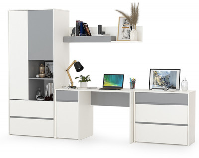 Торонто Компоновка № 03, цвет белый шагрень/стальной серый, ШхГхВ 280х53,1х195,7 см., универсальная сборка