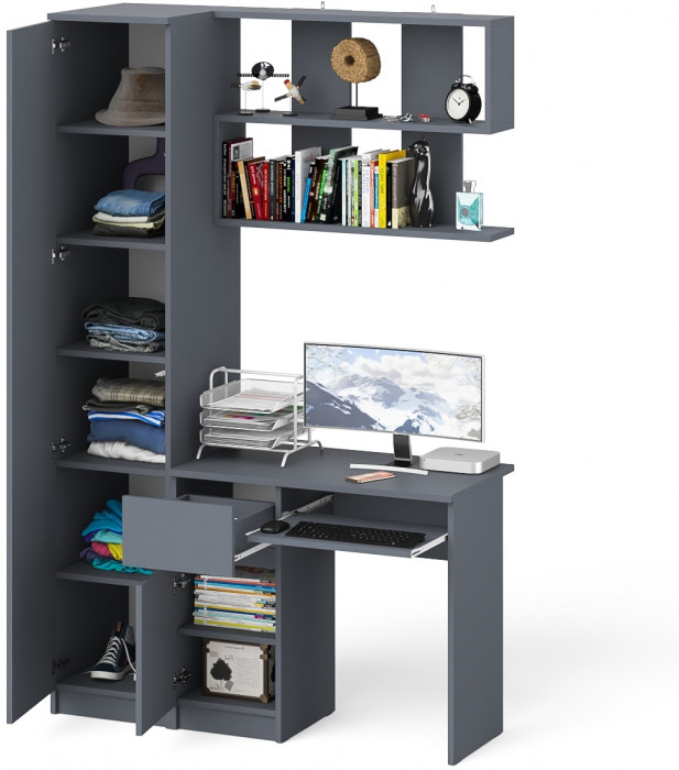 Мори компьютерный стол МС-1 левый + Пенал МШ400.1 + Полка 900, графит