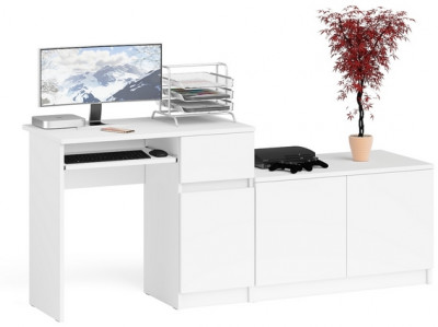 Мори компьютерный стол МС-1 правый + Тумба МА900.1, белый