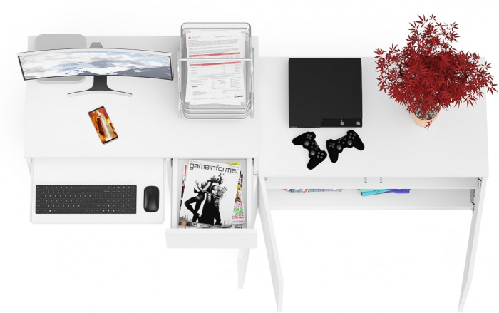 Мори компьютерный стол МС-1 правый + Тумба МА900.1, белый