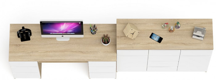 Мори Стол компьютерный МС-2 + Комод МК1200.4, цвет дуб сонома/белый, ШхГхВ 255,8х50х94 см., универсальная сборка