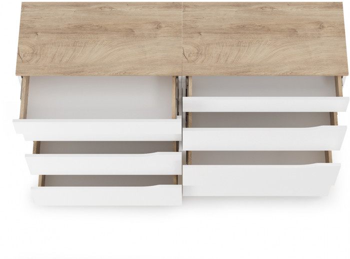 Муссон 13.97 Комод + 13.97 Комод, цвет белый/дуб эндгрейн элегантный, ШхГхВ 154х39,4х92,6 см., четыре выдвижных ящика, ручки-вырезы