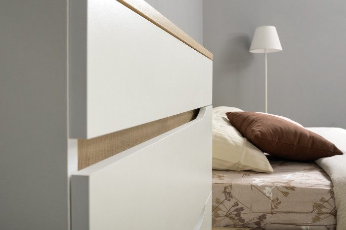 Муссон 13.97 Комод + 13.97 Комод, цвет белый/дуб эндгрейн элегантный, ШхГхВ 154х39,4х92,6 см., четыре выдвижных ящика, ручки-вырезы