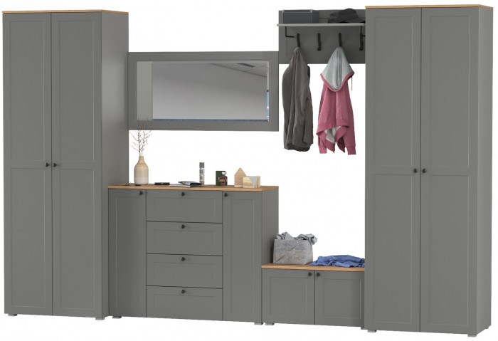 Остин Прихожая 54, цвет серый графит/дуб крафт золотой, ШхГхВ 360х54,3х229,6 см., универсальная сборка