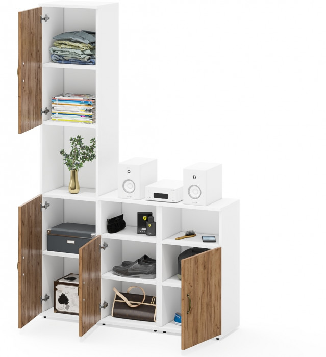 Лидер-8 Пенал + Тумба МД 3.19 + Тумба МД 3.19, белый шагрень/крафт золото