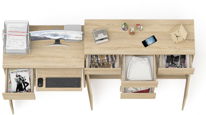 Мори компьютерный стол МС-1 левый + Комод МК1200.4, дуб сонома