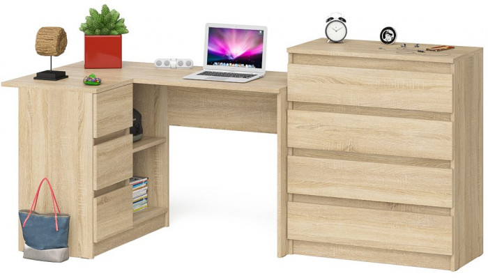 Мори компьютерный стол МС-16 левый + Комод МК800.4, дуб сонома