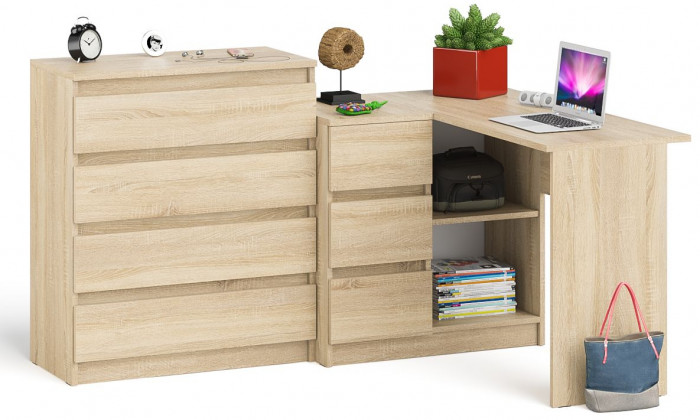 Мори компьютерный стол МС-16 левый + Комод МК800.4, дуб сонома